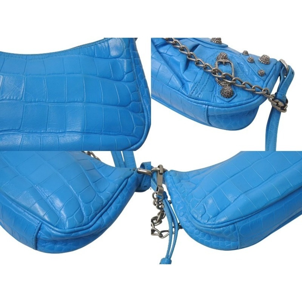 BALENCIAGA Le Cagole Shoulder Bag Rhinestones Blue Calfskin - Picture 7 of 10